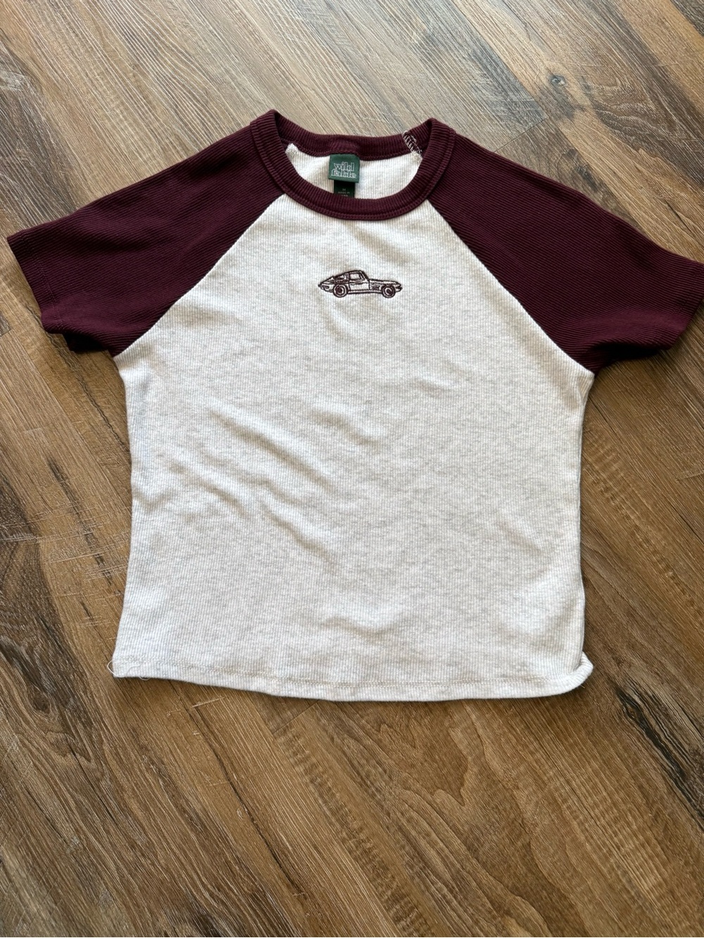 Burgundy & Cream Raglan Shirt with Car Detail